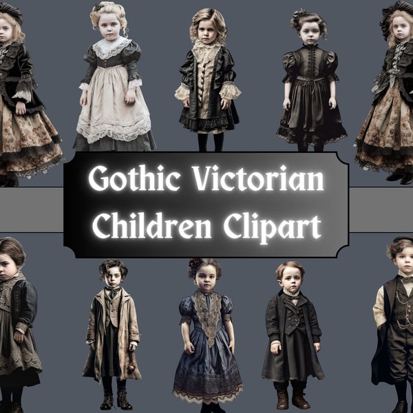 Gothic Victorian Children Clipart, Vintage Child Clip Art, Collage PNG Bundle, Steampunk Graphics, Scrapbook, Junk Journal, Digital Download