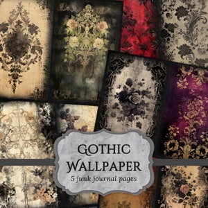 Gothic Wallpaper Junk Journal Pages, Victorian Scrapbook Page, Dark Fantasy Journal Pages, Printable Paper, Collage Sheet, Digital Download