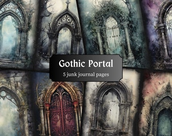 Gothic Portal Junk Journal Pages, Dark Fantasy Journal Pages, Mystical Scrapbook Page Printable Paper, Collage Sheet, Digital Download