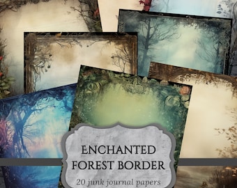 Enchanted Forest Border Junk Journal Papers, Magical Woodland Scrapbook Page, Fantasy Journal Page, Printable Paper, Digital Download