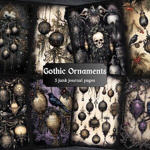 Gothic Ornaments Junk Journal Pages, Christmas Scrapbook Page, Xmas Journal Page, Printable Paper, Collage Sheet, Digital Download