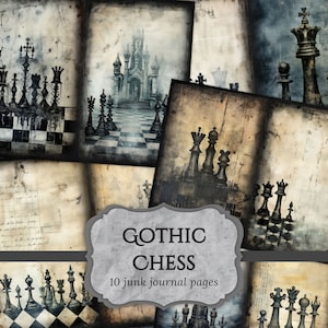 Gothic Chess Junk Journal Pages, Checkboard Scrapbook Page, Dark Fantasy Journal Pages, Printable Paper, Collage Sheet, Digital Download