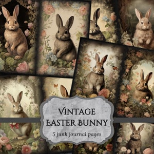 Vintage Easter Bunny Junk Journal Pages, Rabbit Scrapbooking Page, Spring Journal Paper, Printable Paper, Collage Sheet, Digital Download