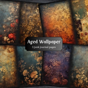 Leeftijd behang Junk Journal pagina's, Victoriaanse scrapbooking pagina bloemmotief Journal pagina's afdrukbaar papier, collage blad digitale download