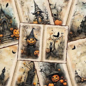 Halloween Junk Journal Pages, Spooky Victorian Page, Vintage Pumpkin Journal Pages, Printable Paper, Collage Sheet, Digital Download 4