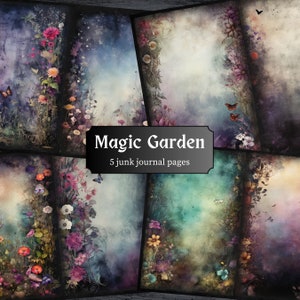 Magic Garden Junk Journal Pagina's, Floral Scrapbooking Pagina, Dark Fantasy Journal Pagina's, Afdrukbaar papier, Collageblad, Digitale Download