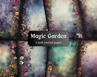 Magic Garden Junk Journal Pages, Floral Scrapbooking Page, Dark Fantasy Journal Pages, Printable Paper, Collage Sheet, Digital Download