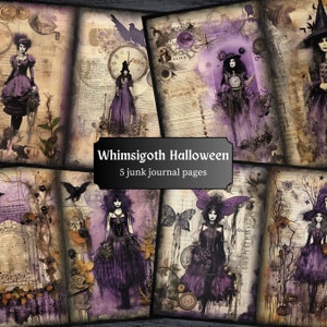 Whimsigoth Halloween Junk Journal Pages, Spooky Scrapbook Page, Vintage Journal Pages, Printable Paper, Collage Sheet, Digital Download