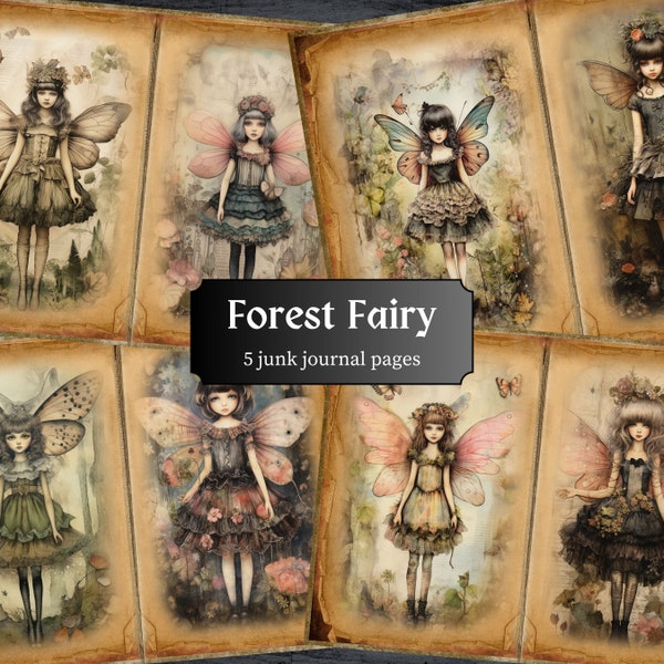 Forest Fairy Junk Journal Pages, Woodland Fairies Scrapbook Page, Vintage Journal Pages, Printable Paper, Collage Sheet, Digital Download