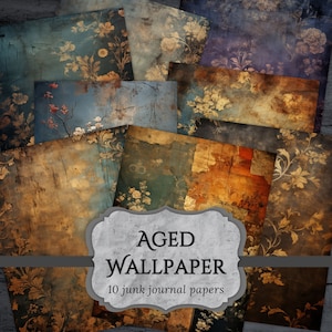 Gealtertes Wallpaper Junk Journal Papier, viktorianische Scrapbooking Seite, Blumenmuster Journal Seiten druckbares Papier, Collage Sheet digitaler Download