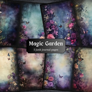 Magic Garden Junk Journal Pages, Floral Scrapbooking Page, Dark Fantasy Journal Pages, Printable Paper, Collage Sheet, Digital Download