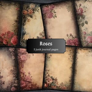 Roses Plain Junk Journal Pages, Floral Scrapbook Page, Vintage Journal Page, Printable Paper, Collage Sheet, Digital Download