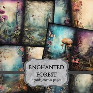 Enchanted Forest Junk Journal Pages, Magical Woodland Scrapbook Page, Fantasy Journal Page, Printable Paper, Collage Sheet, Digital Download