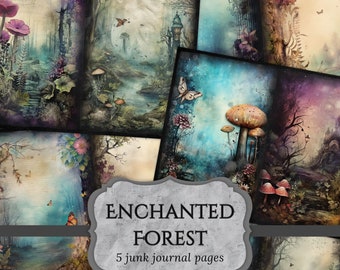 Enchanted Forest Junk Journal Pages, Magical Woodland Scrapbook Page, Fantasy Journal Page, Printable Paper, Collage Sheet, Digital Download