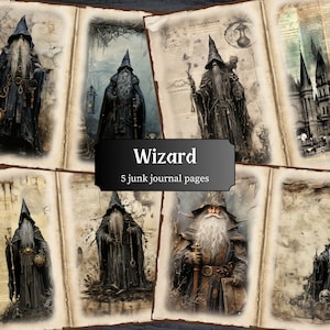 Wizard Junk Journal Pages, Magic Man Scrapbook Page, Witch Wand Vintage Journal Pages, Printable Paper, Collage Sheet, Digital Download