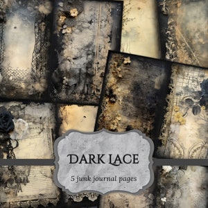 Dark Lace Junk Journal Pages, Gothic Fabric Scrapbook Page, Mixed Media Journal Page, Printable Paper, Collage Sheet, Digital Download
