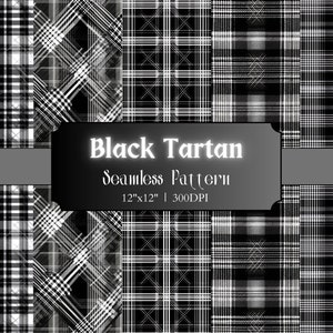 Black Tartan Seamless Pattern, Gothic Plaid Digital Paper, Punk Scottish Tartan, Printable Scrapbook JPG, Junk Journal, Digital Download
