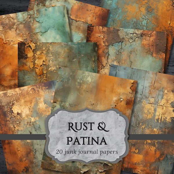 Rust and Patina Junk Journal Papers, Rusted Metal Scrapbook Page, Aged Copper Journal Page, Printable Paper, Collage Sheet, Digital Download