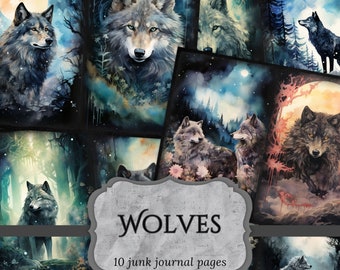 Wolves Junk Journal Pages, Wolf Scrapbooking Page, Gothic Werewolf Journal Paper, Mystic Printable Paper, Collage Sheet, Digital Download