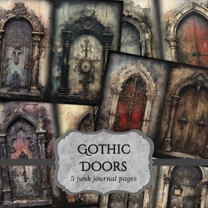 Gothic Doors Junk Journal Pages, Door Scrapbooking Page, Dark Fantasy Journal Pages, Printable Paper, Collage Sheet, Digital Download