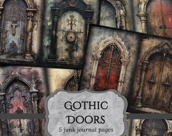 Gothic Doors Junk Journal Pages, Door Scrapbooking Page, Dark Fantasy Journal Pages, Printable Paper, Collage Sheet, Digital Download