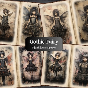 Gothic Fairy Junk Journal Pages, Dark Winged Beauty Scrapbook Page, Mystical Journal Pages, Printable Paper, Collage Sheet, Digital Download