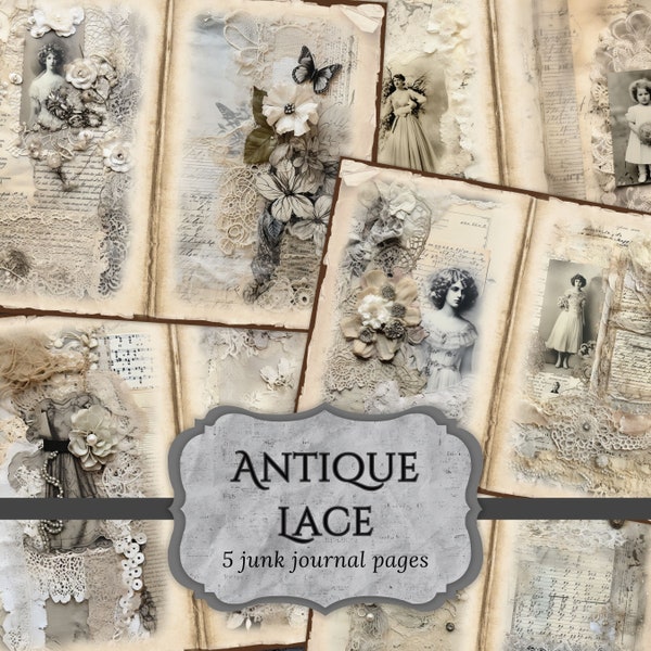 Antique Lace Junk Journal Pages, Vintage Scrapbook Page, Victorian Woman Journal Pages, Printable Paper, Collage Sheet Digital Download