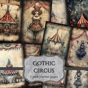 Pages de journal gothique de cirque indésirable, page de scrapbook Dark Fantasy, pages de journal victorien, papier imprimable, feuille de collage, téléchargement numérique