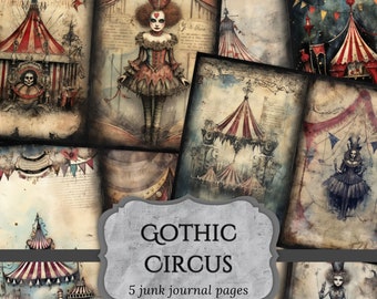 Gothic Circus Junk Journal Pages, Dark Fantasy Scrapbook Page, Victorian Journal Pages, Printable Paper, Collage Sheet, Digital Download