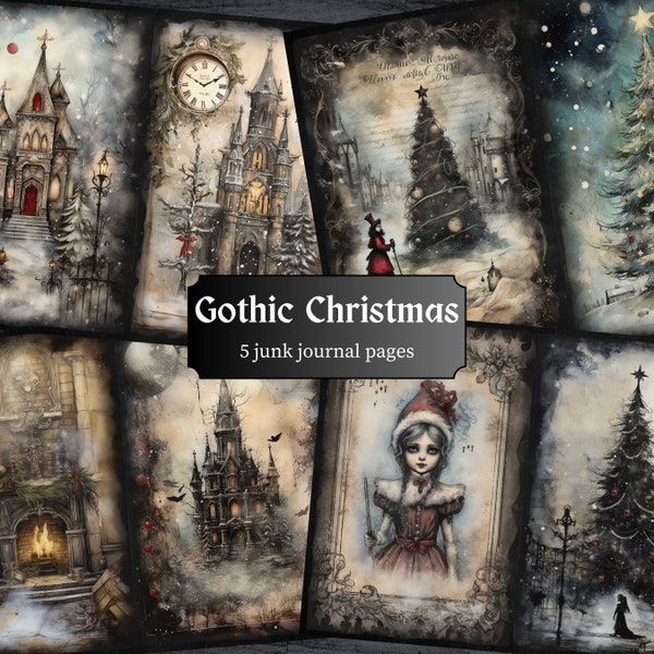 Gothic Weihnachten Junk Journal Seiten, Xmas Scrapbook Seite, Dark Fantasy Journal Seite, druckbares Papier, Collage Sheet, digitaler Download