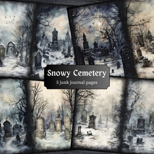 Snowy Cemetery Junk Journal Pages, Eerie Gothic Scrapbook Dark Page, Graveyard Journal Pages Printable Paper Collage Sheet Digital Download