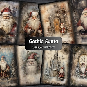 Páginas góticas do diário de lixo do Papai Noel, página do álbum de recortes de Natal, página do diário Dark Fantasy, papel para impressão, folha de colagem, download digital