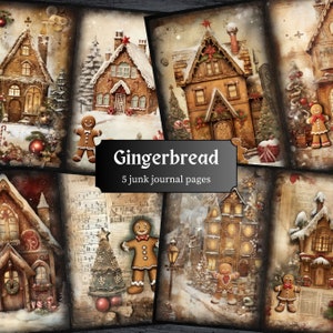 Páginas del diario basura de pan de jengibre de Navidad, página del álbum de recortes de la casa del pan de jengibre, página del diario, papel imprimible, hoja de collage, descarga digital