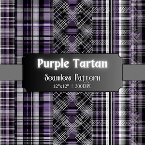Paarse tartan naadloos patroon, gotisch geruit digitaal papier, punk Schotse tartan, afdrukbaar plakboek, junk journal, digitale download