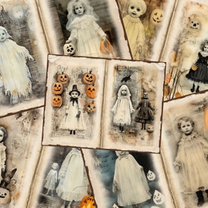 Halloween Ghost Vintage Children Junk Journal Pages, Spooky Victorian Journal Page, Vintage Printable Paper, Collage Sheet, Digital Download