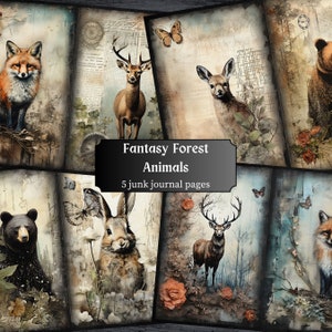Pagine del diario spazzatura degli animali della foresta fantasy, Pagina dell'album delle creature del bosco, Pagina del diario, Carta stampabile, Foglio di collage, Download digitale