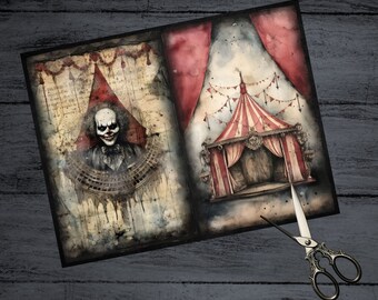 Gothic Circus Junk Journal Pages, Dark Fantasy Scrapbook