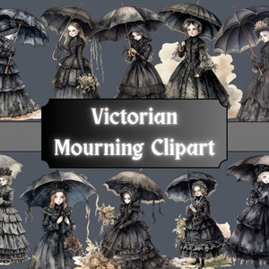 Victorian Mourning Clipart, Grieving Woman Clip Art, Dark Fantasy Girl PNG Bundle, Scrapbook, Junk Journal, Digital Download