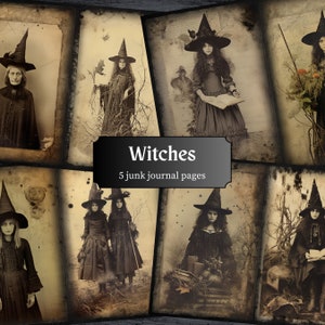 Witches Junk Journal Pages, Witch Gothic Halloween Scrapbooking Page, Vintage Journal Pages, Printable Paper, Collage Sheet Digital Download