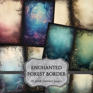 Enchanted Forest Border Junk Journal Papers, Magical Woodland Scrapbook Page, Fantasy Journal Page, Printable Paper, Digital Download