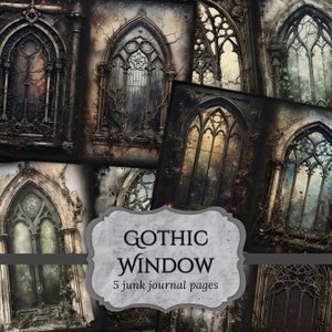 Gothic Fenster Junk Journal Seiten, Dark Fantasy Scrapbook Seite, viktorianisches Journal Seiten, bedruckbares Papier, Collage Sheet, digitaler Download