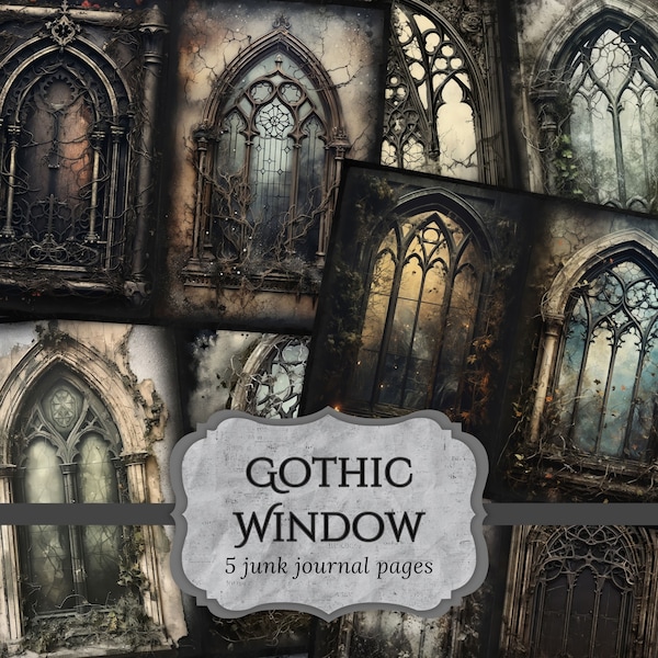 Gothic Window Junk Journal Pages, Dark Fantasy Scrapbook Page, Victorian Journal Pages, Printable Paper, Collage Sheet, Digital Download