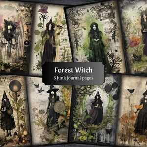 Forest Witch Junk Journal Pages, Gothic Witchy Junk Journal Ephemera, Vintage Scrapbook Page, Printable Paper Collage Sheet Digital Download