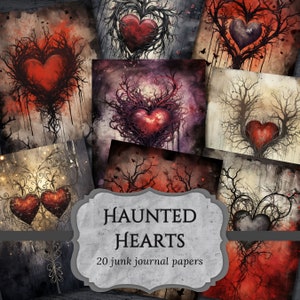 Haunted Hearts Junk Journal Papers, Valentine&#39;s Day Scrapbook Page, Love Journal Page, Printable Paper, Collage Sheet, Digital Download