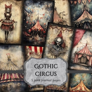 Páginas de diario basura de circo gótico, página de álbum de recortes de fantasía oscura, páginas de diario victoriano, papel imprimible, hoja de collage, descarga digital