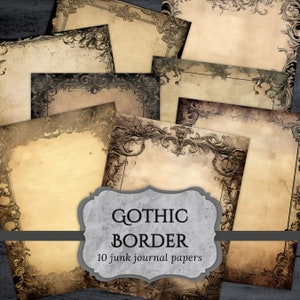 Documenti di diario spazzatura con bordo gotico, Pagina di album scuro, Pagina di diario vittoriano, Carta stampabile, Foglio di collage, Download digitale