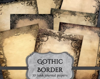 Gothic Border Junk Journal Papers, Dark Scrapbook Page, Victorian Journal Page, Printable Paper, Collage Sheet, Digital Download