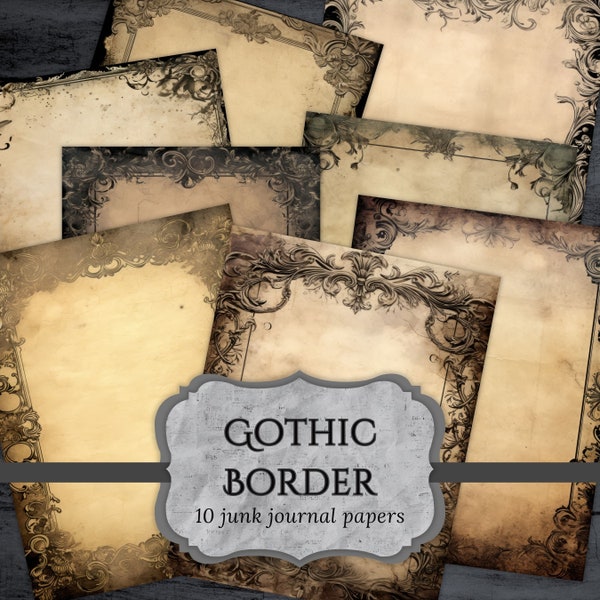 Gothic Border Junk Journal Papiere, dunkle Scrapbook Seite, viktorianische Journal Seite, druckbares Papier, Collage Bogen, digitaler Download