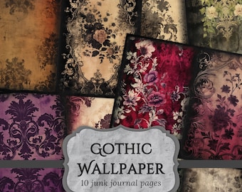 Gothic Wallpaper Junk Journal Pages, Victorian Scrapbook Page, Dark Fantasy Journal Pages, Printable Paper, Collage Sheet, Digital Download