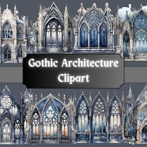 Gothic Architecture Watercolor Clipart, Ornate Arches Clip Art, Cathedral Windows, PNG Bundle, Junk Journal, Digital Download